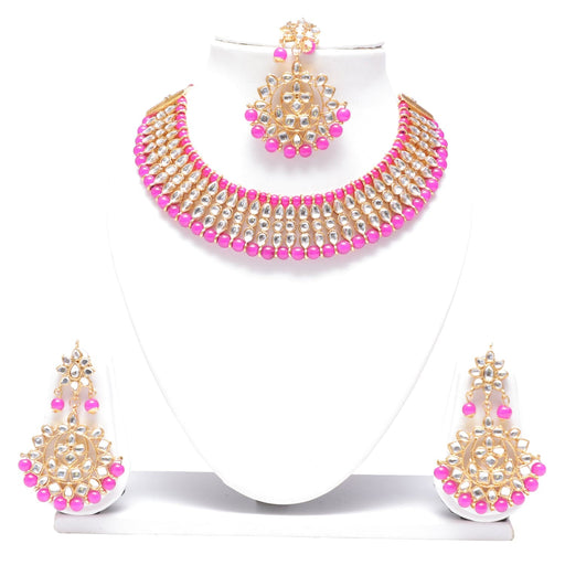 Magenta colour choker kundan necklace set for women Swarajshop 