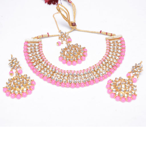 Pink colour choker kundan necklace set for women Swarajshop 