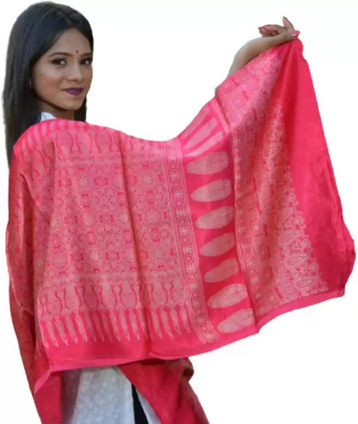 TAVAN Pure Silk Printed Women Dupatta(Pink) Prijam Store 