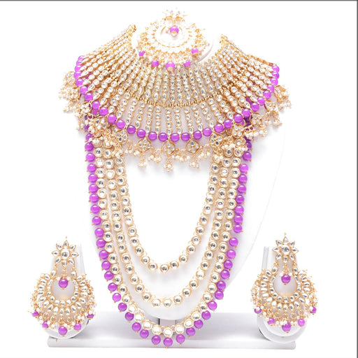 Purple colour bridal kundan necklace jewellery set for women Swarajshop 