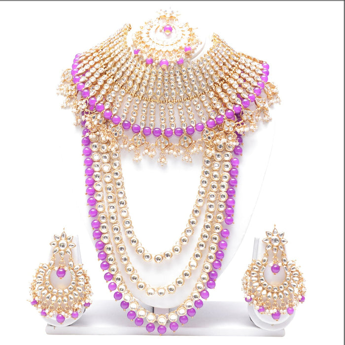 Purple colour bridal kundan necklace jewellery set for women Swarajshop 