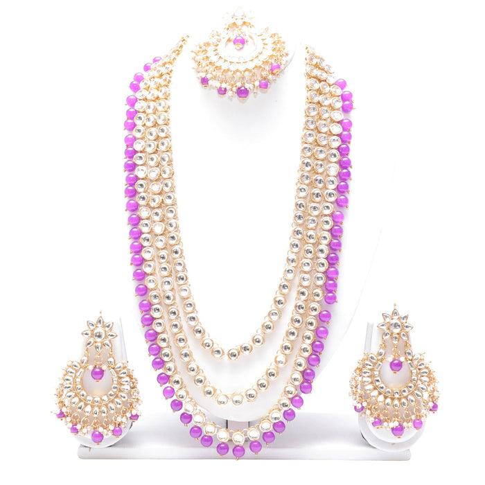 Purple colour long kundan necklace jewellery set for women Swarajshop 