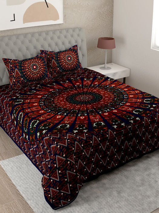UniqChoice Multi Color 100% Cotton Badmeri Printed King Size Bedsheet With 2 Pillow Cover(D-1047NMulti) MyUniqchoice 