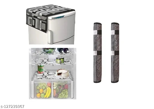 Digital Printed 1 Fridge Top Cover with 2 Handle Cover and 4 Fridge mat (Multicolor) Home & Garden Love Kush Collection 