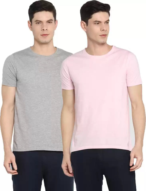 Ap'pulse Solid Men Round Neck Pink, Grey T-Shirt (Pack of 2) T SHIRT sandeep anand 