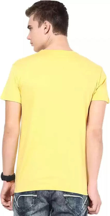 Solid Men Round Neck Yellow T-Shirt Clothing Vantar 