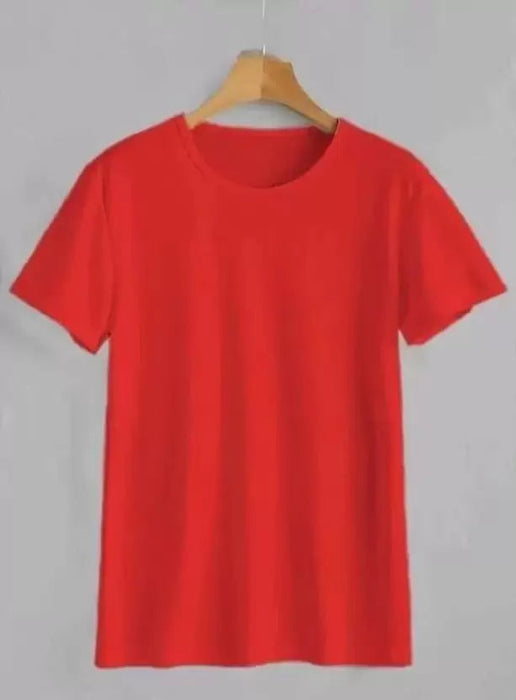 Solid Men Round Neck Red T-Shirt Clothing Vantar 