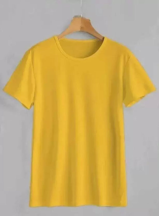 Solid Men Round Neck Yellow T-Shirt Clothing Vantar 