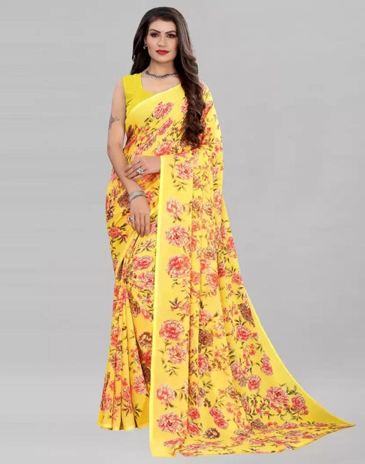 SVB Saree Yellow Colour Floral Printed Georgette Saree Saree SVB Sarees 