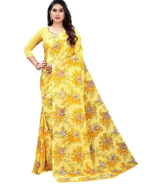 SVB Saree Yellow Colour Floral Printed Georgette Saree Saree SVB Sarees 