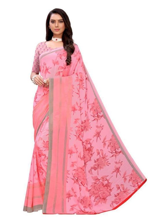 SVB Saree Pink Colour Floral Printed Georgette Saree Saree SVB Sarees 