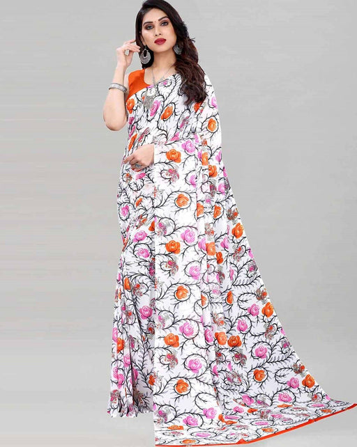 SVB Saree Orange Colour Georgette Printed Saree Saree SVB Sarees 