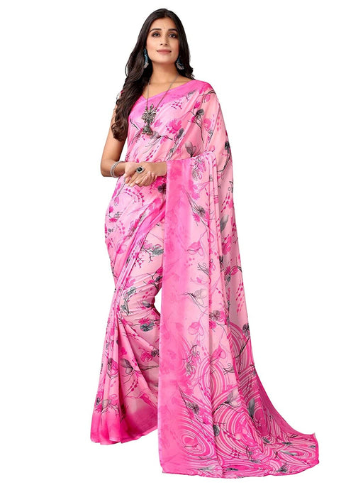 SVB Saree Pink Colour Georgette Printed Saree Saree SVB Sarees 