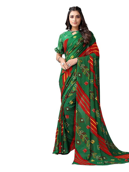 SVB Saree Green Colour Bandhej Printed Georgette Saree Saree SVB Sarees 