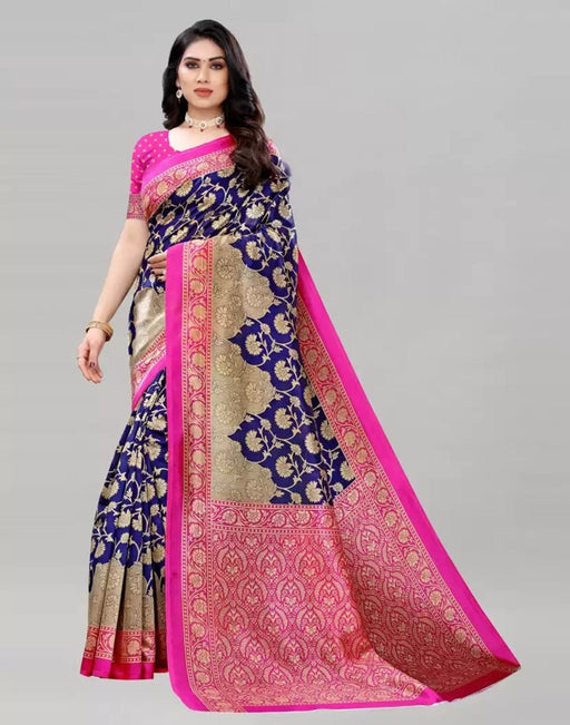 SVB Saree Blue And Pink Colour Art Silk Printed Saree Saree SVB Sarees 