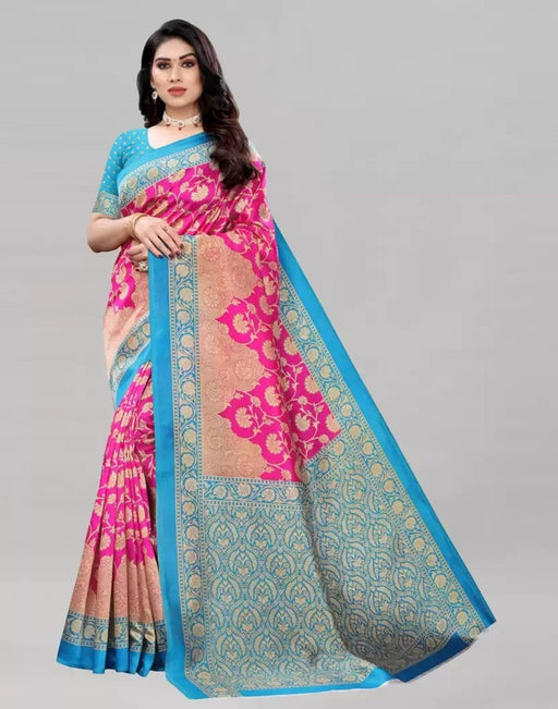 SVB Saree Pink And Light Blue Colour Printed Saree Saree SVB Sarees 