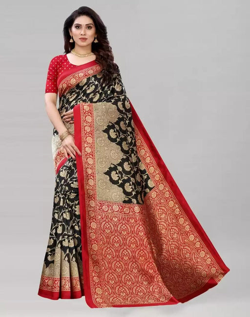 SVB Saree Black And Red Art Silk Printed Saree Saree SVB Sarees 