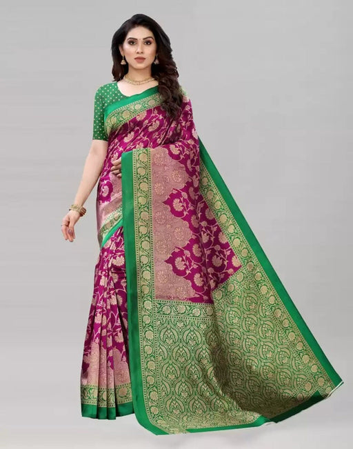 SVB Saree Wine and Green Colour Art Silk Printed Saree Saree SVB Sarees 