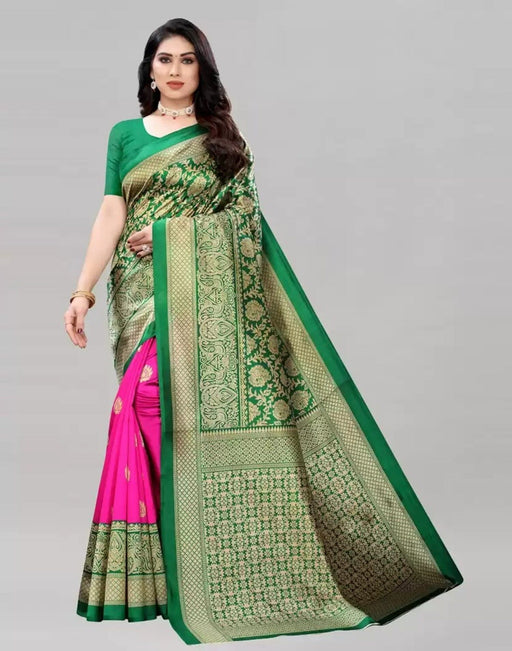 SVB Saree Pink And Green Printed Saree Saree SVB Sarees 