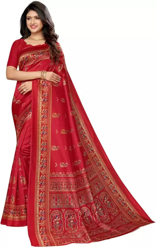 SVB Saree Red Colour Art Silk Printed Saree Saree SVB Sarees 