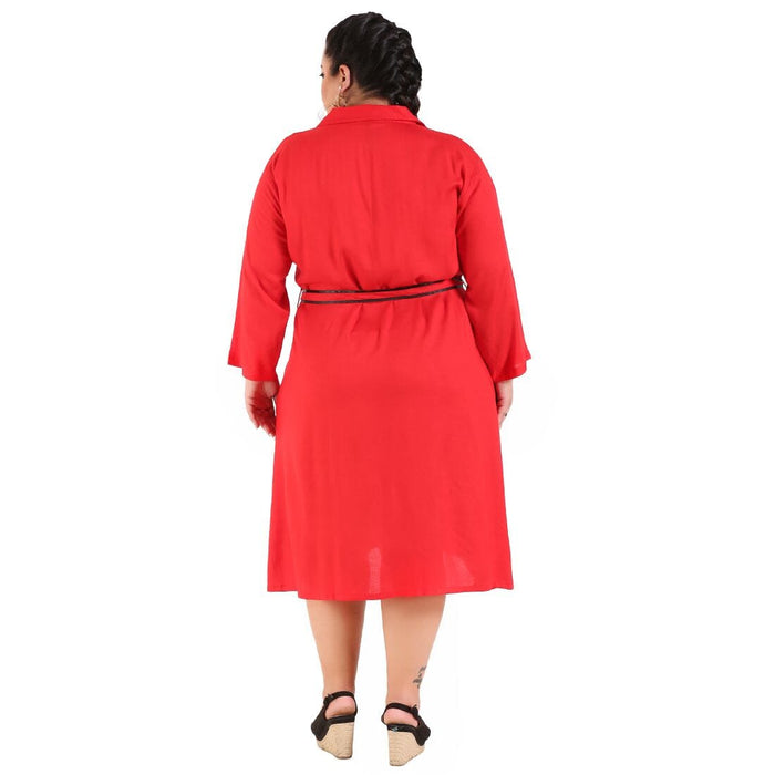 FAZZN Plus Size Red Colour Full Sleeves Dress Dresses Fazzn 