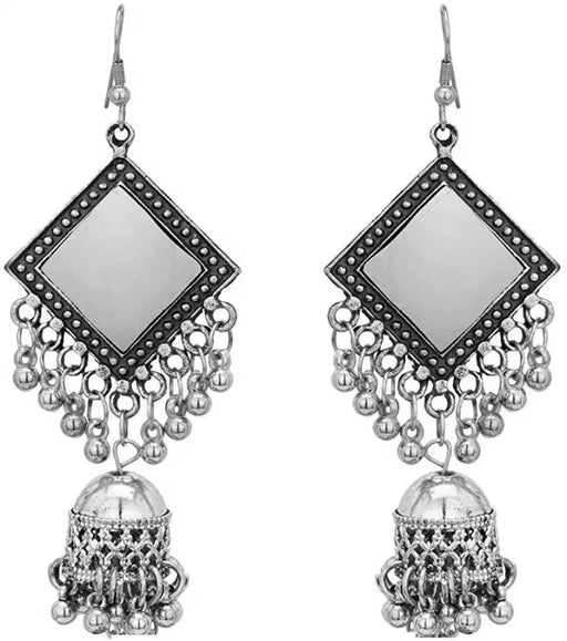 Nityakshi Women's Girl's Silver mirror Oxidized Silver German Silver Jhumki Earring Earrings Nityakshi Creations 