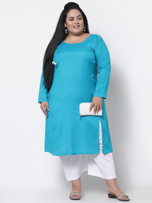 FAZZN Plus Size Rayon Blue Colour Straight Kurti Dresses Fazzn 