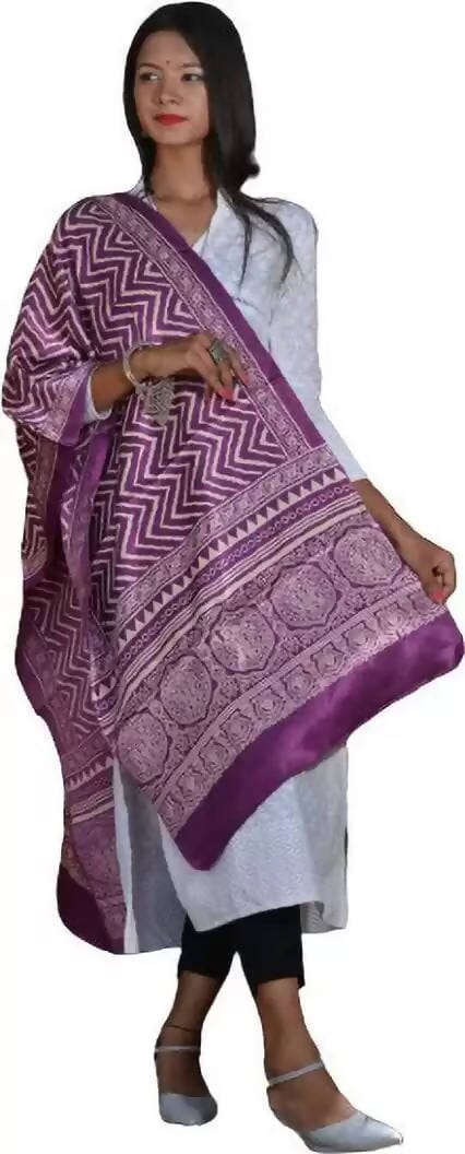 TAVAN Pure Silk Printed Women Dupatta(Purple) Prijam Store 