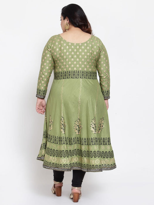 FAZZN Plus Size Rayon Green Colour Anarkali Kurti Dresses Fazzn 