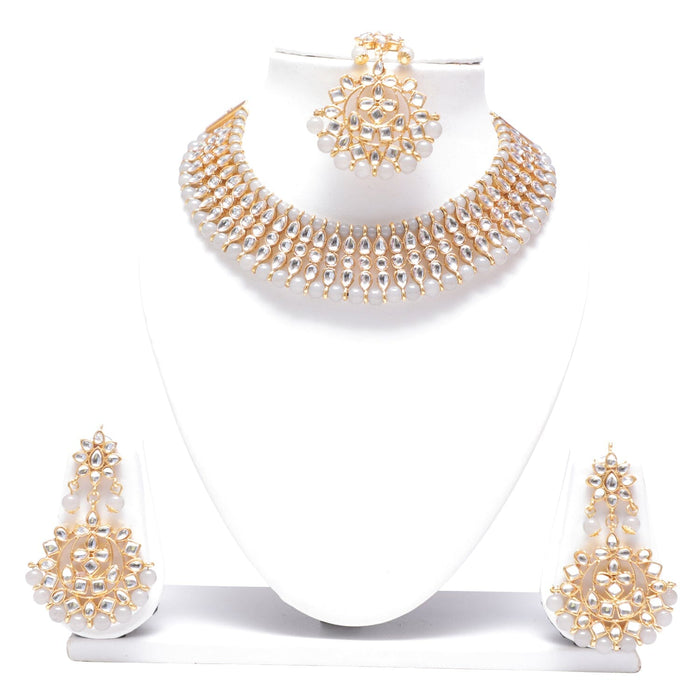 Grey colour choker kundan necklace set for women Swarajshop 