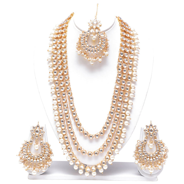White colour Long kundan necklace set for women Swarajshop 
