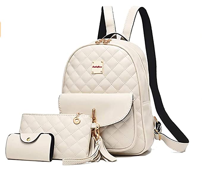 SaleBox® Fashion Girls 3-PCS Fashion Cute Stylish Leather Mini Backpack & Pouch Set for Women School & College Girls (TCMB) bag Salebox 