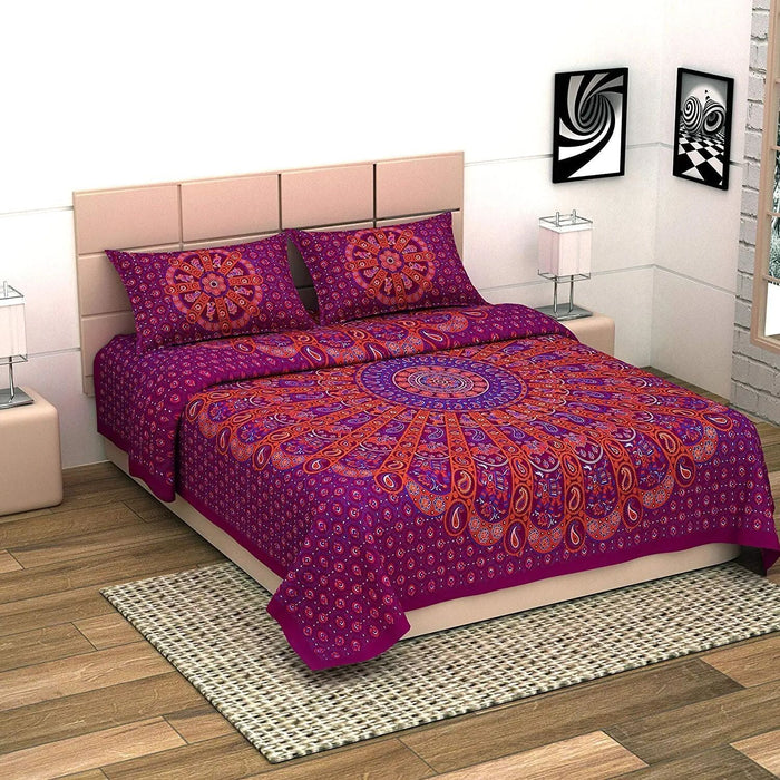 UniqChoice Maroon Color 100% Cotton Badmeri Printed King Size Bedsheet With 2 Pillow Cover(D-2006NMaroon) My Uniqchoice 