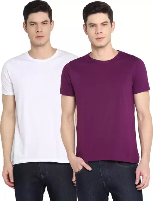 Ap'pulse Solid Men Round Neck Purple, White T-Shirt (Pack of 2) T SHIRT sandeep anand 