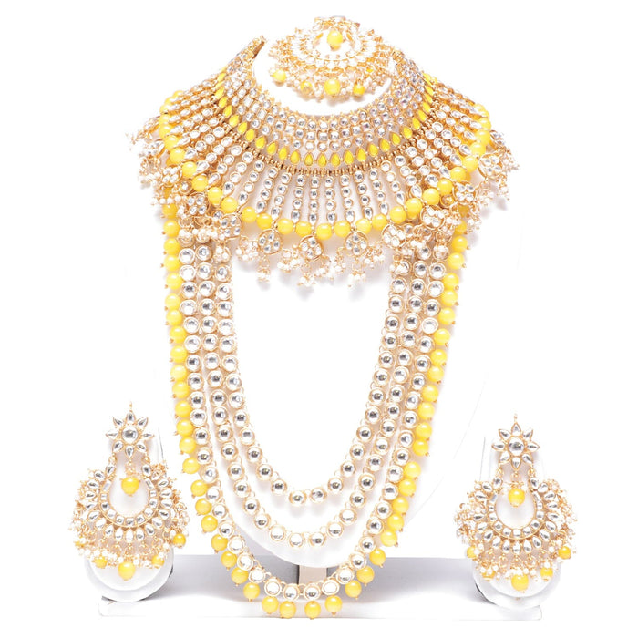 Yellow colour bridal kundan necklace jewellery set for women Swarajshop 