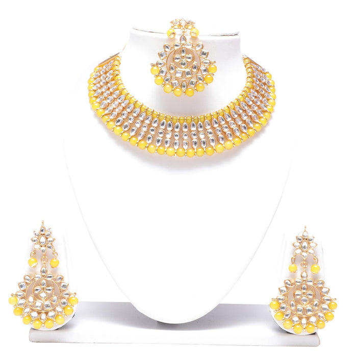 Yellow colour choker kundan necklace set for women Swarajshop 